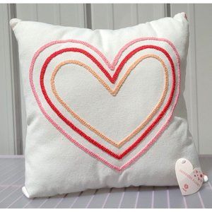 3 Ring Heart Embroidered Accent Throw Pillow White & Pink Striped 14" Square